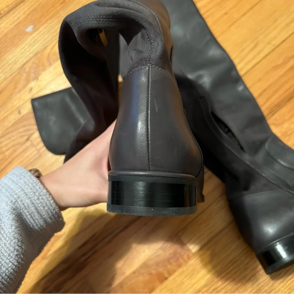 Via Spiga Black Over-the-Knee Leather and Stretch Boots